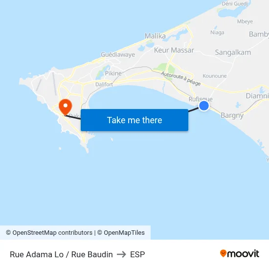 Rue Adama Lo / Rue Baudin to ESP map