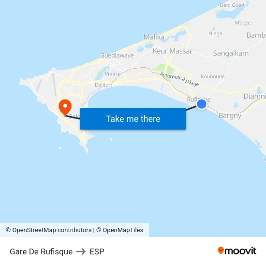 Gare De Rufisque to ESP map