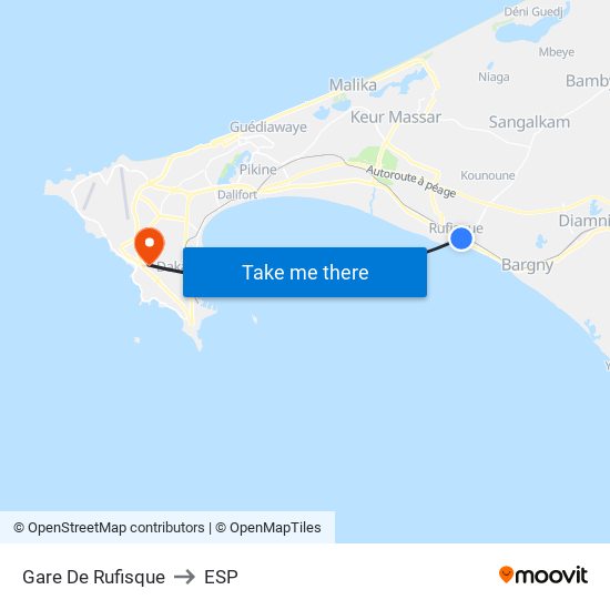 Gare De Rufisque to ESP map
