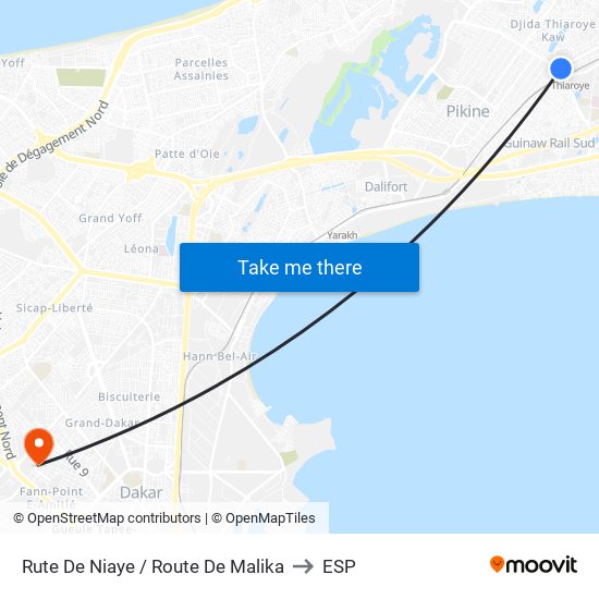 Rute De Niaye / Route De Malika to ESP map