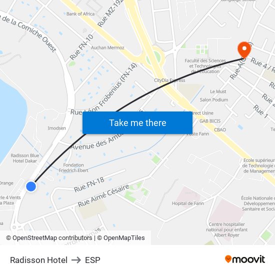 Radisson Hotel to ESP map