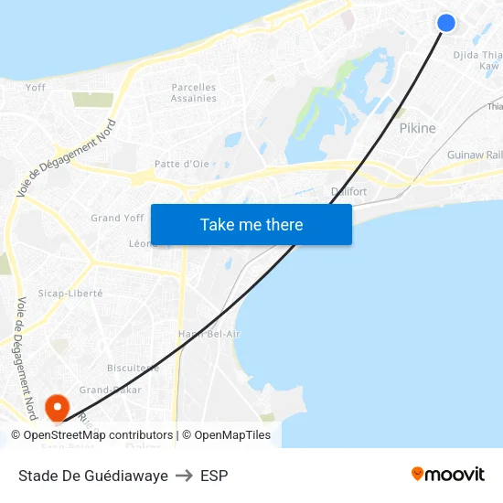 Stade De Guédiawaye to ESP map