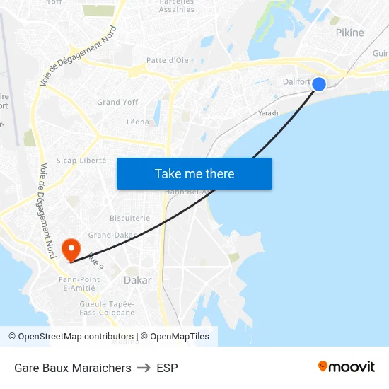 Gare Baux Maraichers to ESP map