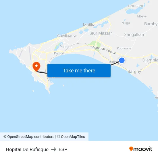 Hopital De Rufisque to ESP map