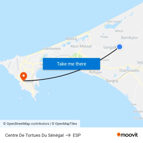 Centre De Tortues Du Sénégal to ESP map