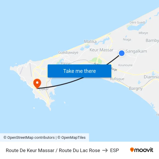 Route De Keur Massar / Route Du Lac Rose to ESP map
