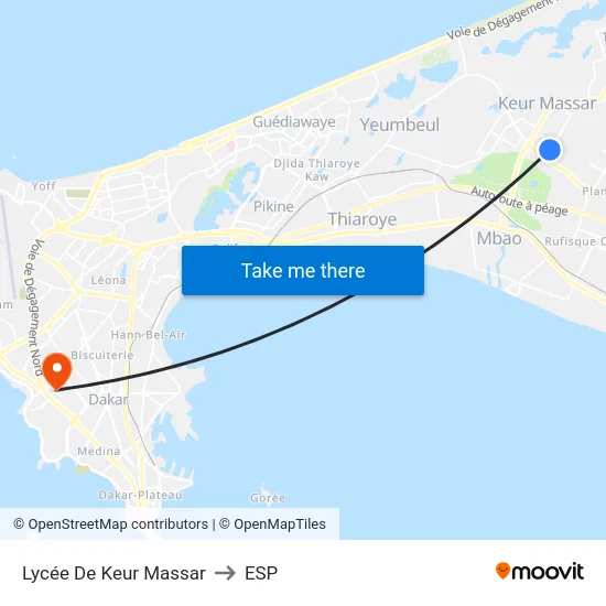 Lycée De Keur Massar to ESP map