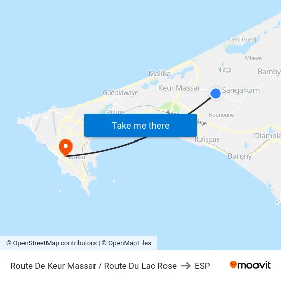 Route De Keur Massar / Route Du Lac Rose to ESP map