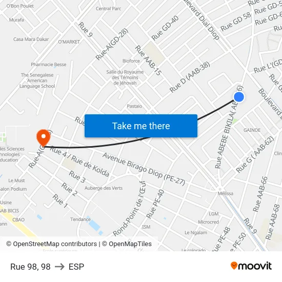 Rue 98, 98 to ESP map