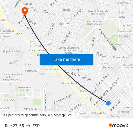 Rue 27, 65 to ESP map
