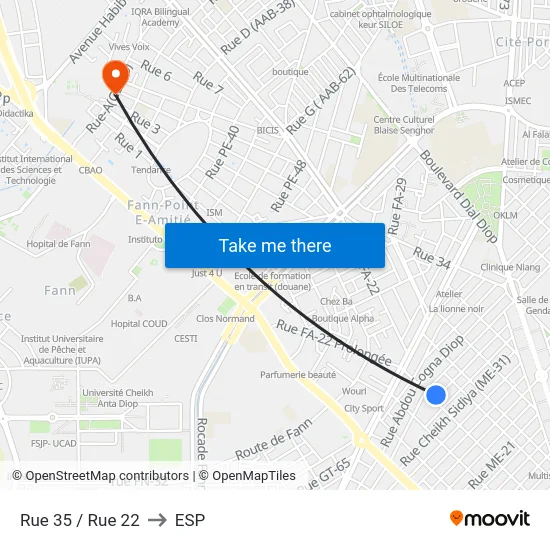 Rue 35 / Rue 22 to ESP map
