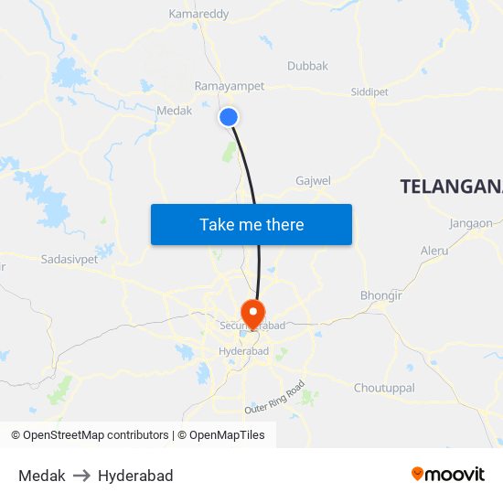Medak to Hyderabad map