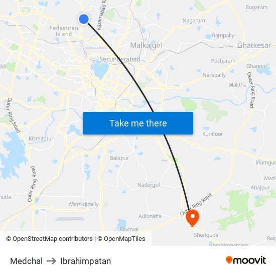 Medchal to Ibrahimpatan map