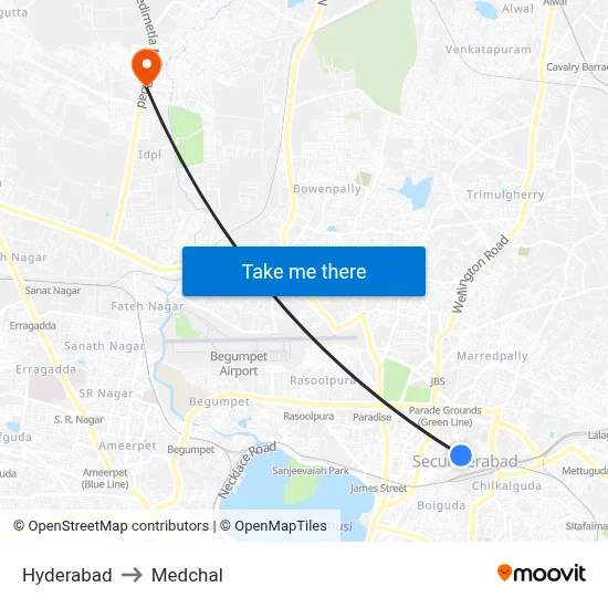 Hyderabad to Medchal map