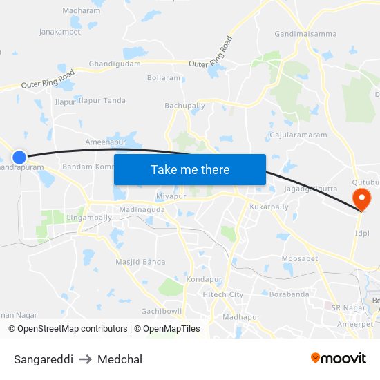 Sangareddi to Medchal map