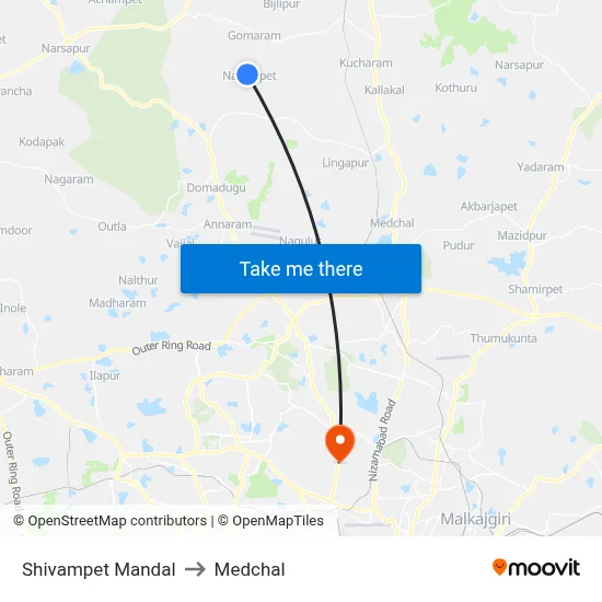 Shivampet Mandal to Medchal map