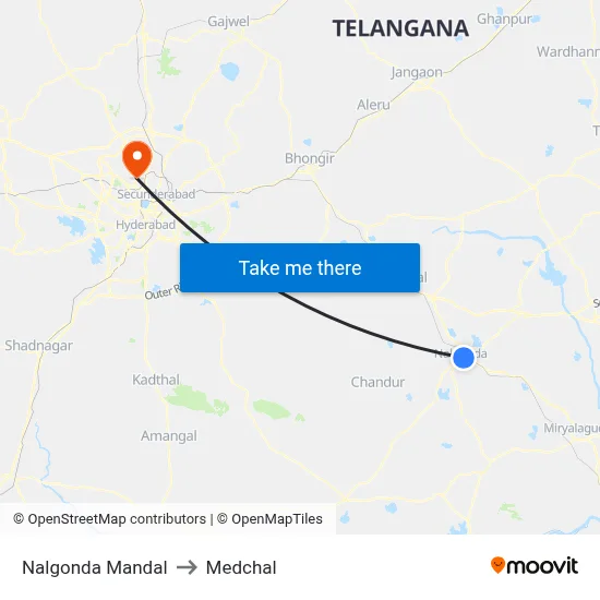 Nalgonda Mandal to Medchal map