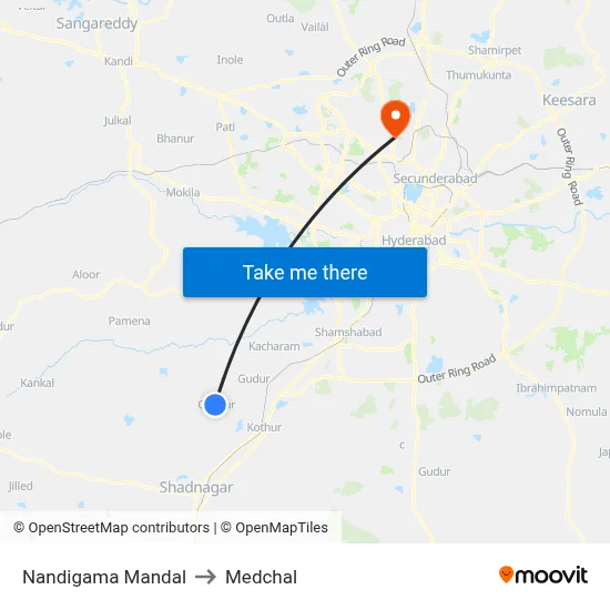 Nandigama Mandal to Medchal map