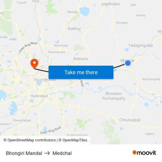 Bhongiri Mandal to Medchal map