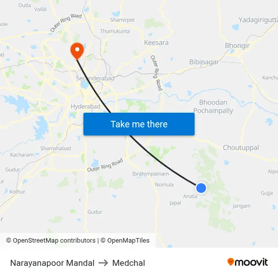 Narayanapoor Mandal to Medchal map