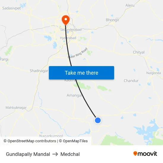 Gundlapally Mandal to Medchal map