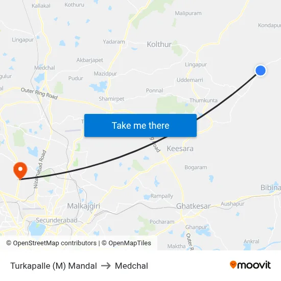 Turkapalle (M) Mandal to Medchal map