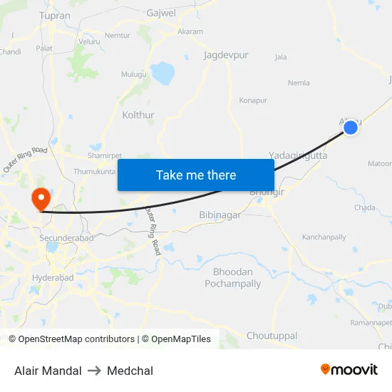 Alair Mandal to Medchal map