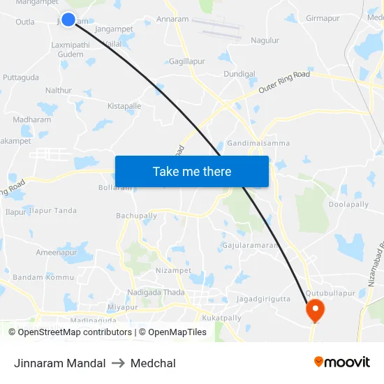 Jinnaram Mandal to Medchal map