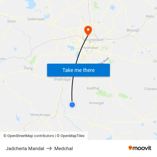 Jadcherla Mandal to Medchal map