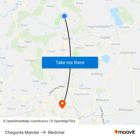 Chegunta Mandal to Medchal map