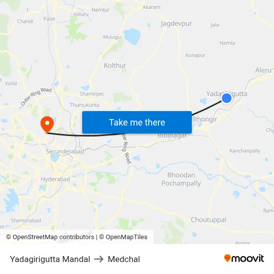 Yadagirigutta Mandal to Medchal map