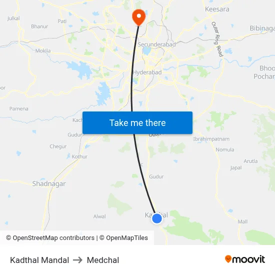 Kadthal Mandal to Medchal map