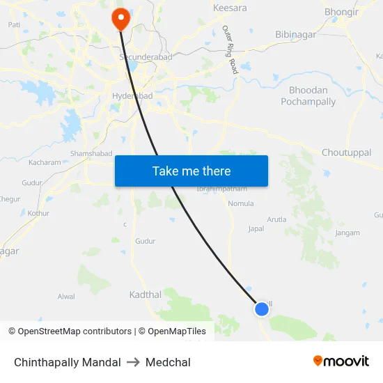 Chinthapally Mandal to Medchal map