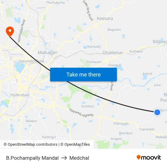 B.Pochampally Mandal to Medchal map