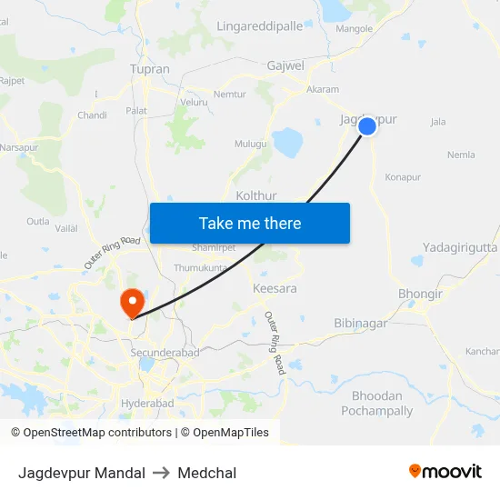 Jagdevpur Mandal to Medchal map