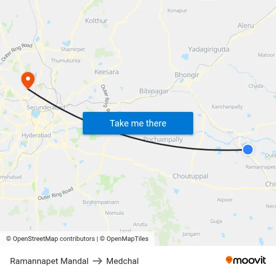 Ramannapet Mandal to Medchal map