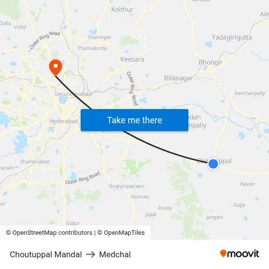 Choutuppal Mandal to Medchal map