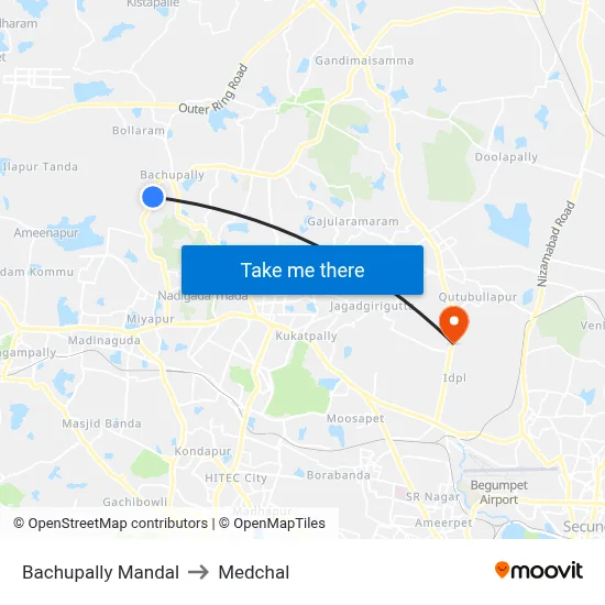 Bachupally Mandal to Medchal map