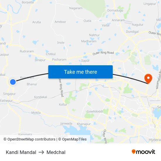 Kandi Mandal to Medchal map