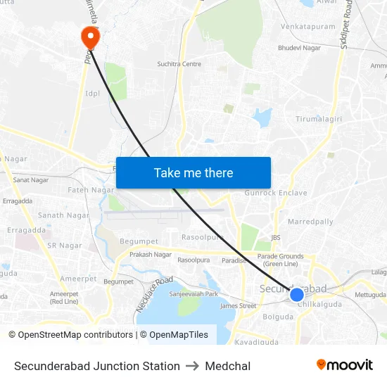 Secunderabad Junction Station to Medchal map