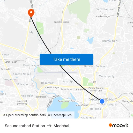 Secunderabad Station to Medchal map