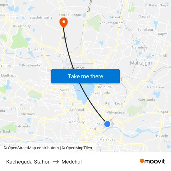 Kacheguda Station to Medchal map