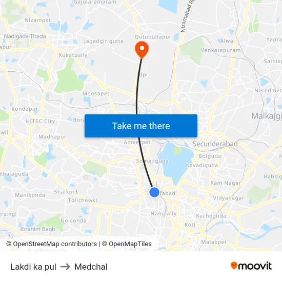 Lakdi ka pul to Medchal map