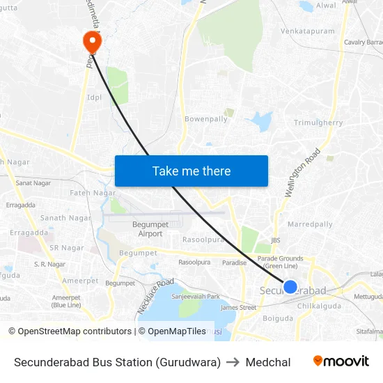 Secunderabad Bus Station to Medchal map