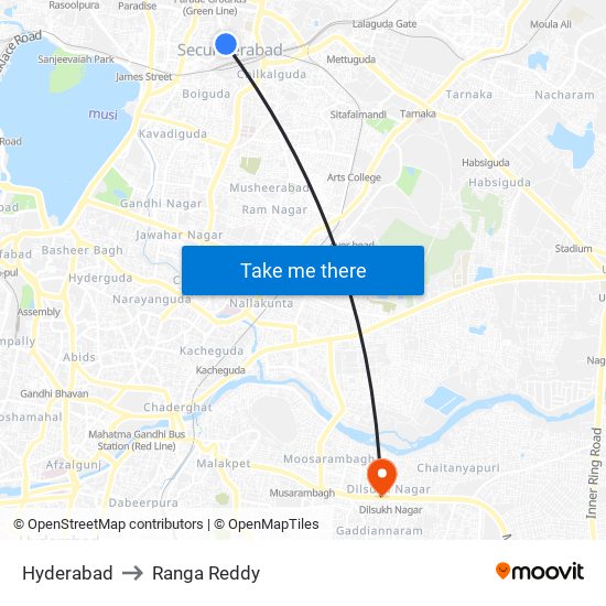 Hyderabad to Ranga Reddy map