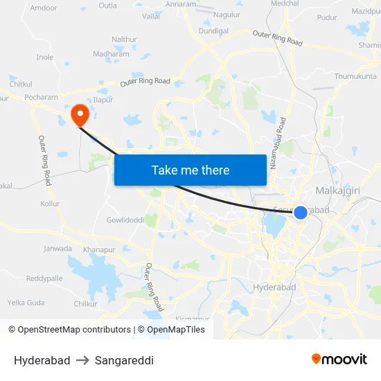 Hyderabad to Sangareddi map