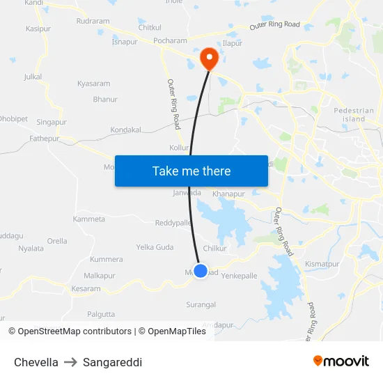 Chevella to Sangareddi map