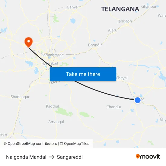 Nalgonda Mandal to Sangareddi map