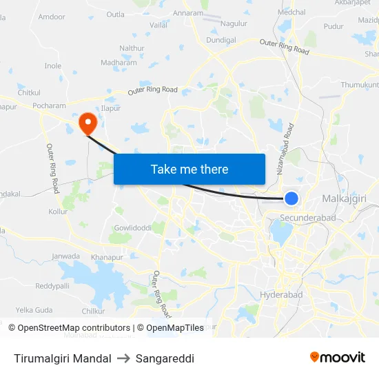 Tirumalgiri Mandal to Sangareddi map