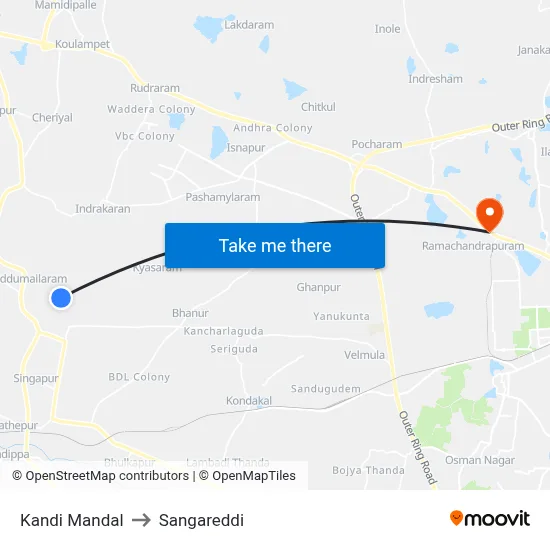 Kandi Mandal to Sangareddi map